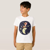 Cartoon Koe springen over de maan Kinder T-shirt (Voorkant volledig)
