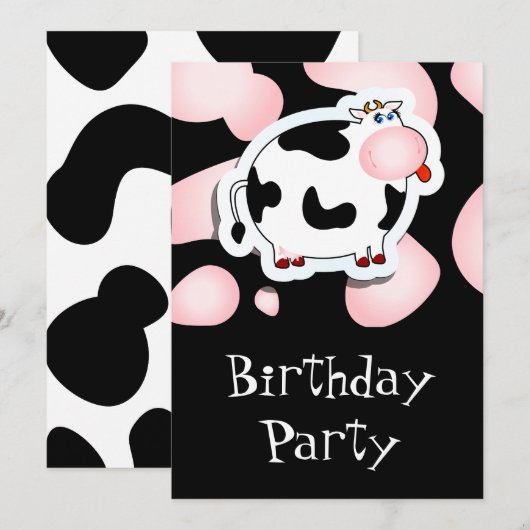 Cartoon koe, uitnodiging (Voorkant / Achterkant)
