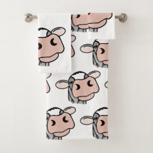 cartoon koe zwart wit roze kus grijs boerderij die bad handdoek