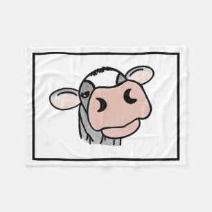 cartoon koe zwart wit roze kus grijs boerderij die fleece deken