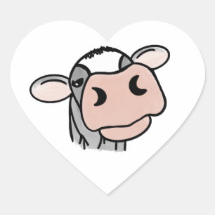 cartoon koe zwart wit roze kus grijs boerderij die hart sticker