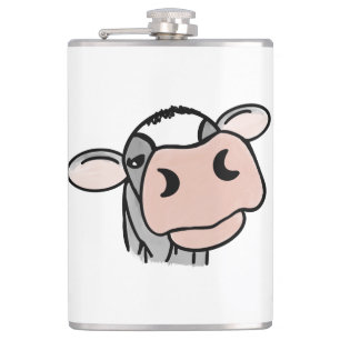 cartoon koe zwart wit roze kus grijs boerderij die heupfles