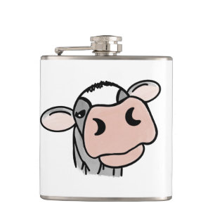 cartoon koe zwart wit roze kus grijs boerderij die heupfles
