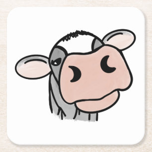 cartoon koe zwart wit roze kus grijs boerderij die kartonnen onderzetters