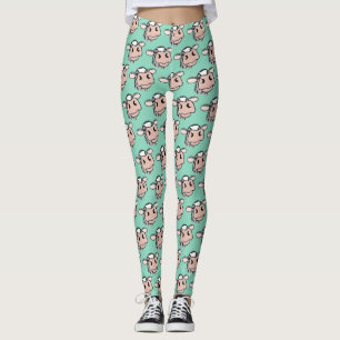 cartoon koe zwart wit roze kus grijs boerderij die leggings