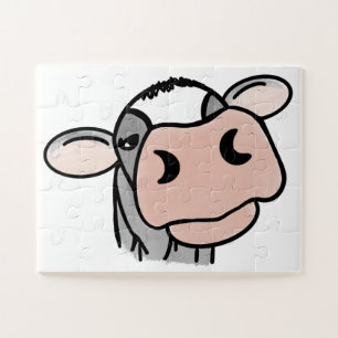 cartoon koe zwart wit roze kus grijs boerderij die legpuzzel