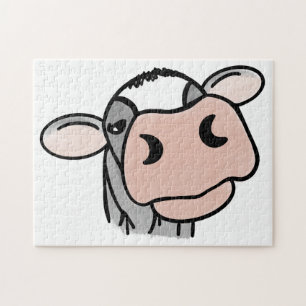 cartoon koe zwart wit roze kus grijs boerderij die legpuzzel