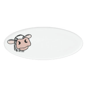 cartoon koe zwart wit roze kus grijs boerderij die naambadge