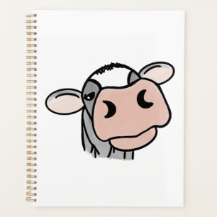 cartoon koe zwart wit roze kus grijs boerderij die planner