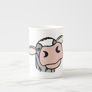 cartoon koe zwart wit roze kus grijs boerderij die porselein kop
