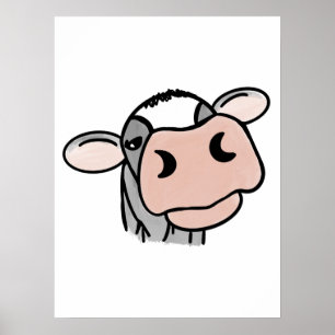 cartoon koe zwart wit roze kus grijs boerderij die poster