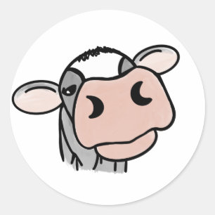 cartoon koe zwart wit roze kus grijs boerderij die ronde sticker