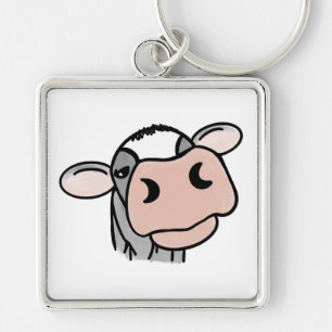 cartoon koe zwart wit roze kus grijs boerderij die sleutelhanger