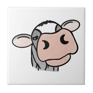 cartoon koe zwart wit roze kus grijs boerderij die tegeltje