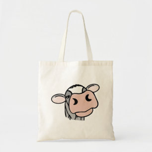 cartoon koe zwart wit roze kus grijs boerderij die tote bag