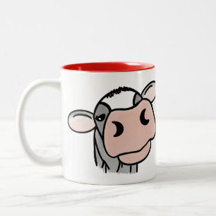 cartoon koe zwart wit roze kus grijs boerderij die tweekleurige koffiemok