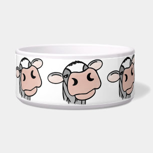 cartoon koe zwart wit roze kus grijs boerderij die voerbakje