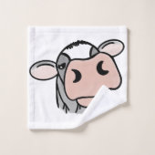 cartoon koe zwart wit roze zoen grijs boerderij bad handdoek (Wasdoekje)