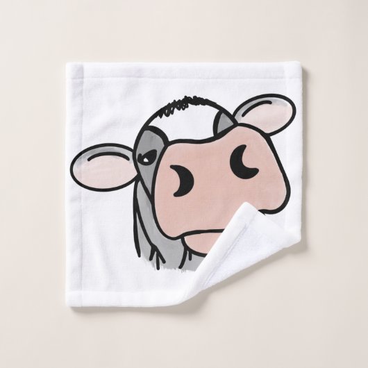cartoon koe zwart wit roze zoen grijs boerderij bad handdoek (Wasdoekje)