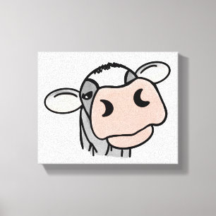 cartoon koe zwart wit roze zoen grijs boerderij canvas afdruk