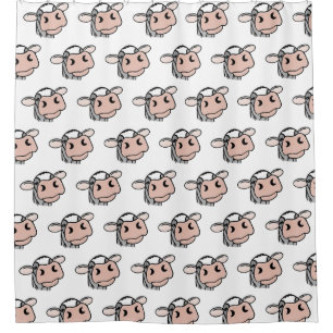 cartoon koe zwart wit roze zoen grijs boerderij douchegordijn