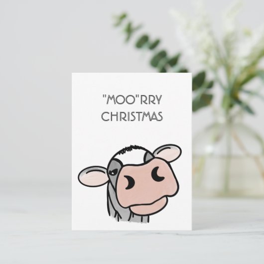 cartoon koe zwart wit roze zoen grijs boerderij feestdagenkaart (Staand voorkant)