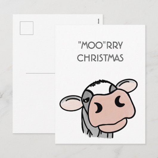cartoon koe zwart wit roze zoen grijs boerderij feestdagenkaart (Voorkant / Achterkant)