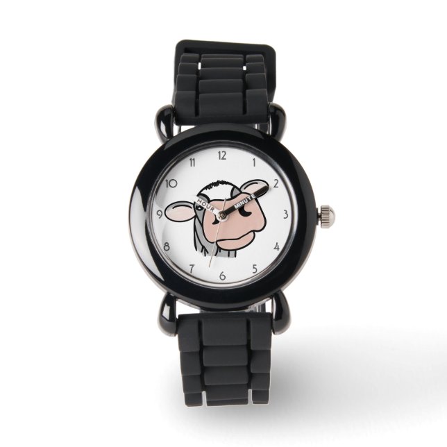 cartoon koe zwart wit roze zoen grijs boerderij horloge (Voorkant)