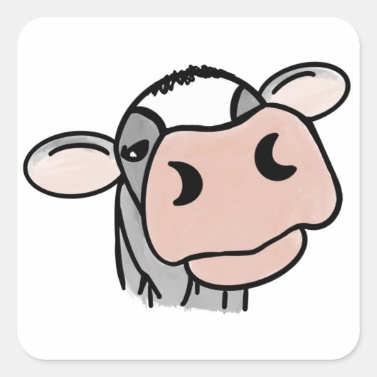 cartoon koe zwart wit roze zoen grijs boerderij vierkante sticker (Voorkant)
