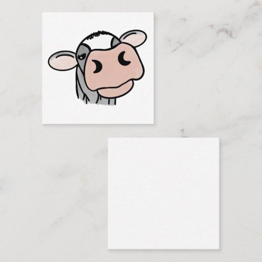 cartoon koe zwart wit roze zoen grijs boerderij vierkante visitekaartje (Voorkant / Achterkant)