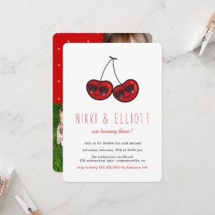 Cartoon Koele Feest Kersen Tweeling Verjaardag Fot Kaart