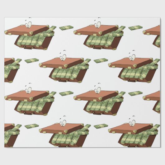 Cartoon koffer vol met geldbundels cadeaupapier (Vlak)