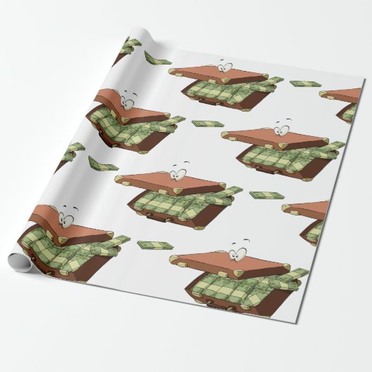 Cartoon koffer vol met geldbundels cadeaupapier (Uitgerold)