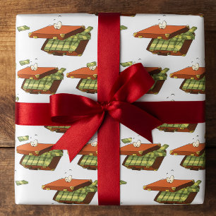 Cartoon koffer vol met geldbundels cadeaupapier