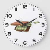 Cartoon koffer vol met geldbundels grote klok (Voorkant)