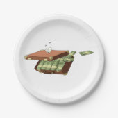 Cartoon koffer vol met geldbundels papieren bordje (Voorkant)