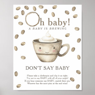 Cartoon koffie baby shower - Zeg niet baby Poster