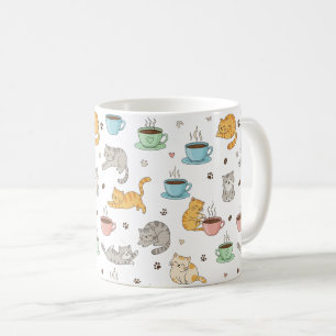 Cartoon Koffie en Katten Patroon Mok