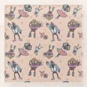 Cartoon koffieboon dansfeest glazen onderzetter (Voorkant)