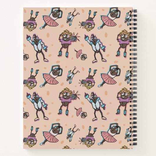 Cartoon koffieboon dansfeest notitieboek (Achterkant)