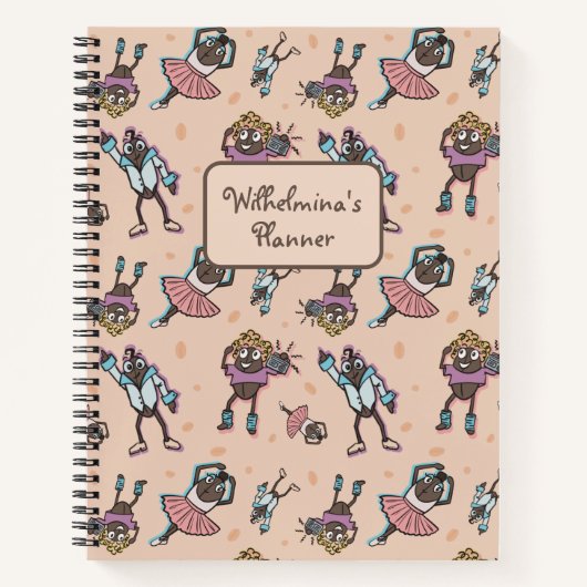 Cartoon koffieboon dansfeest notitieboek (Voorkant)