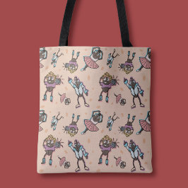 Cartoon koffieboon dansfeest tote bag