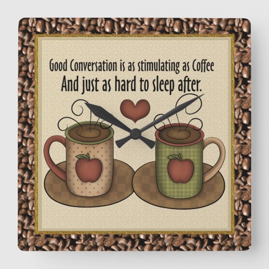 Cartoon Koffieklok Vierkante Klok (Voorkant)