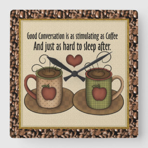 Cartoon Koffieklok Vierkante Klok