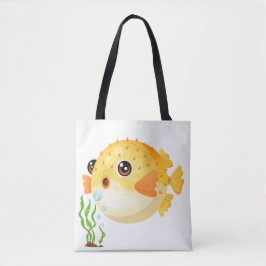 Cartoon kogelvis met zeewier tote bag