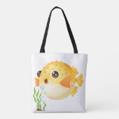 Cartoon kogelvis met zeewier tote bag (Achterkant)
