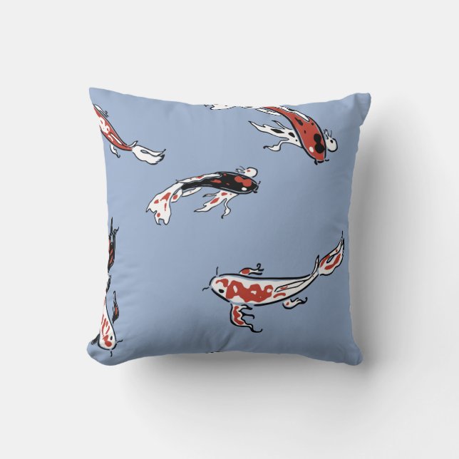 Cartoon Koi Fish Blue Kussen (Voorkant)