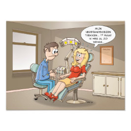 Cartoon; komt een blondje bij de tandarts foto afdruk