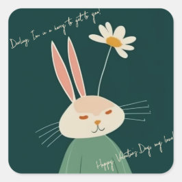 Cartoon konijn, Valentijnsdag Vierkante Sticker