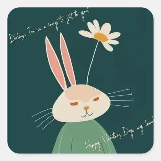 Cartoon konijn, Valentijnsdag Vierkante Sticker (Voorkant)